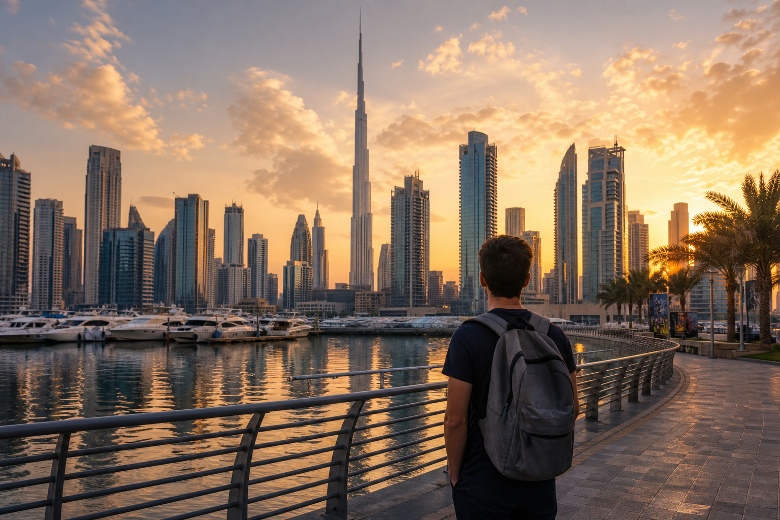 United Arab Emirates โ Burj Khalifa and Dubai Marina skyline