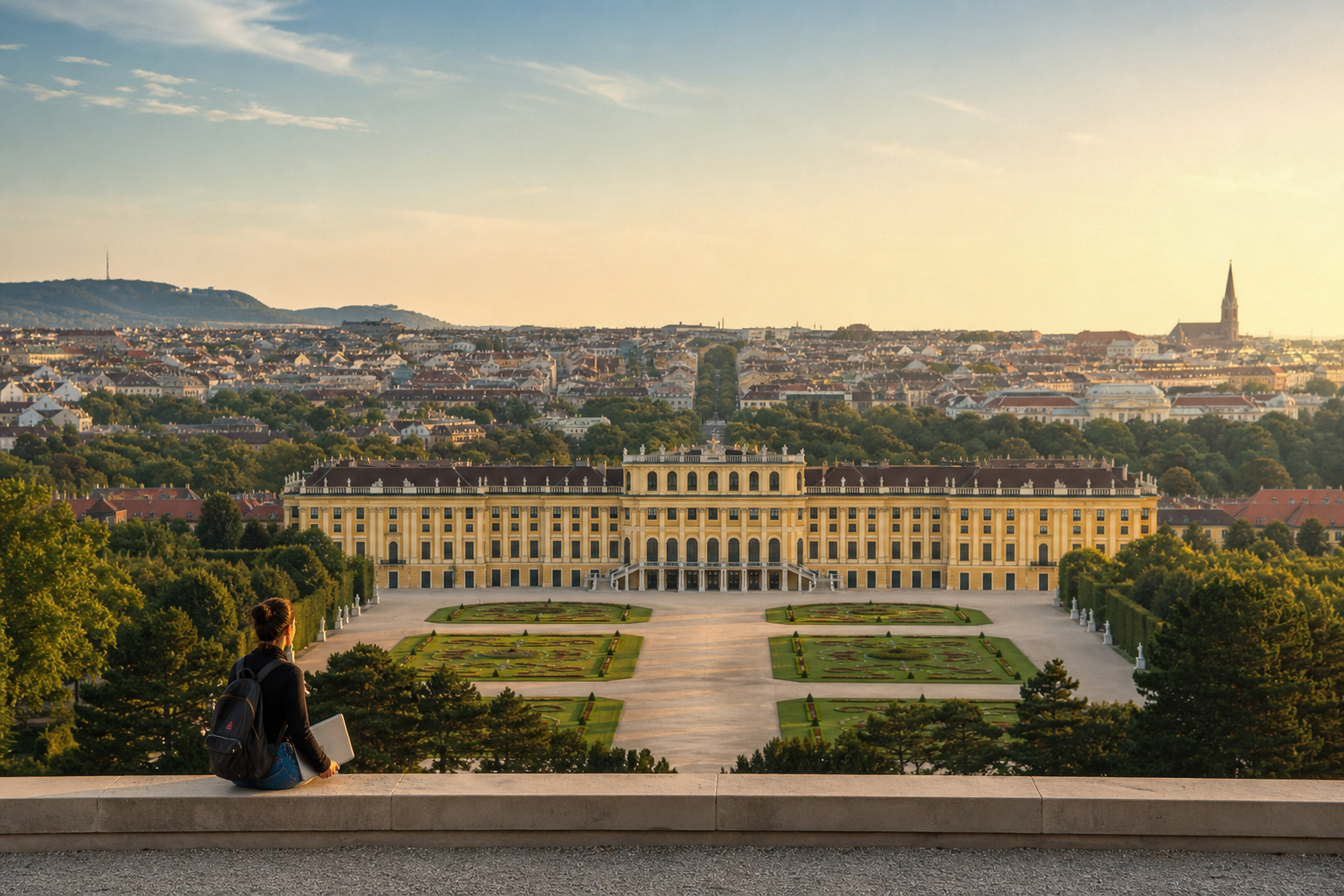 Austria — Schönbrunn Palace yellow baroque façade and gardens