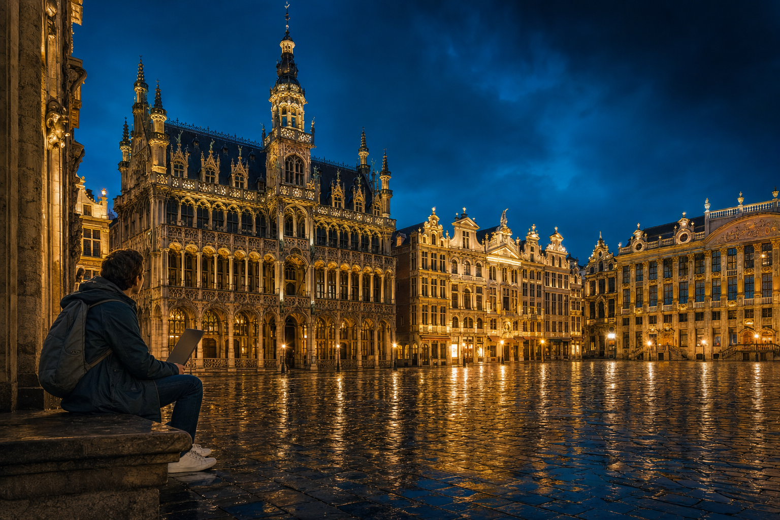 Belgium — Grand Place Brussels guildhalls at night illumination