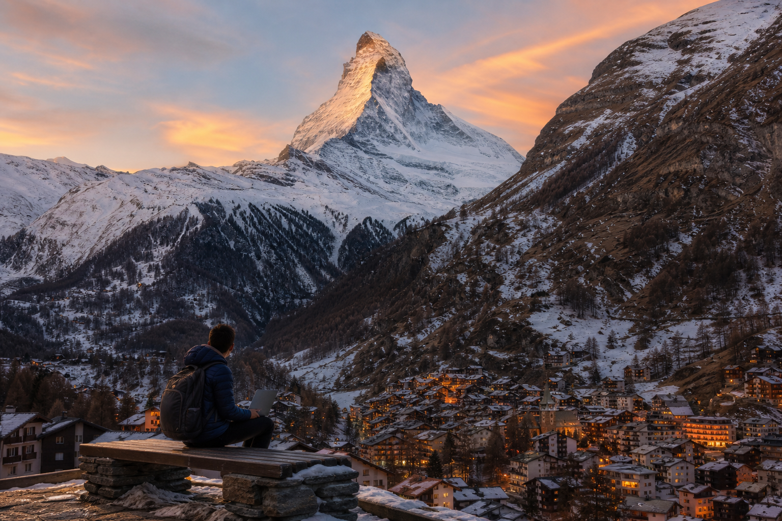 Switzerland โ Matterhorn peak above Zermatt alpine village