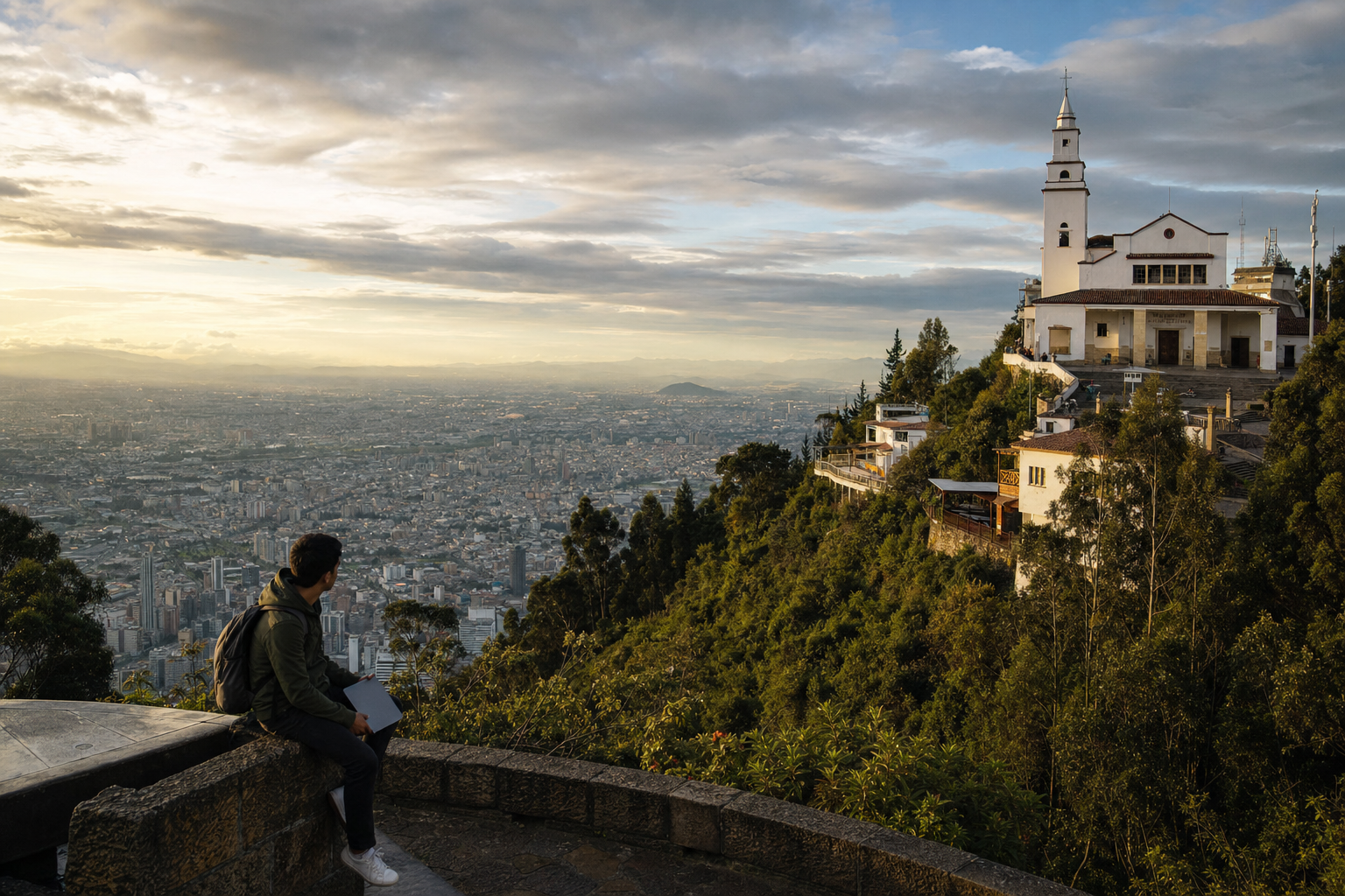 Colombia โ Monserrate church on mountain overlooking Bogotรก