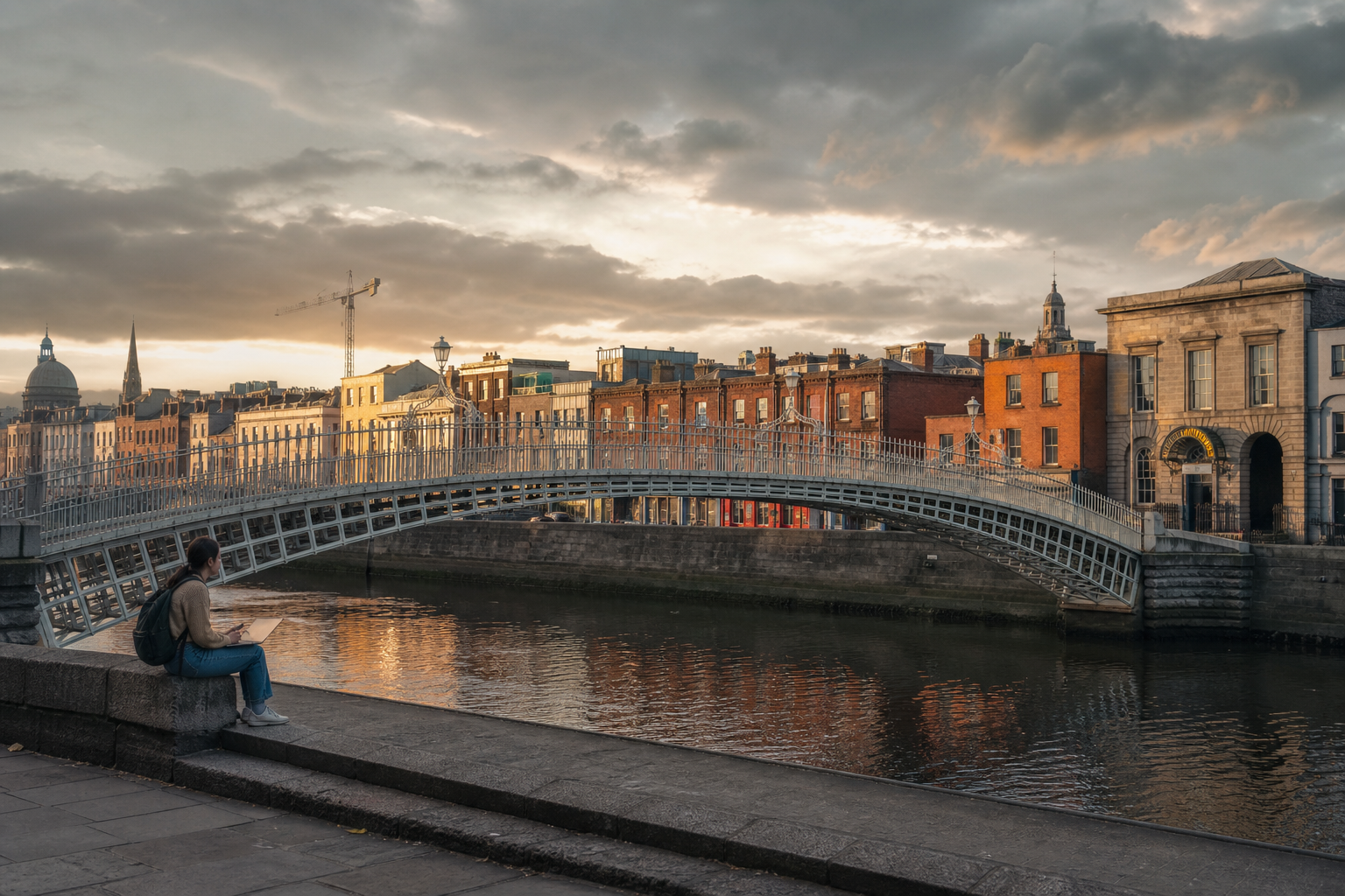 Ireland โ Ha'penny Bridge and Dublin Liffey quays