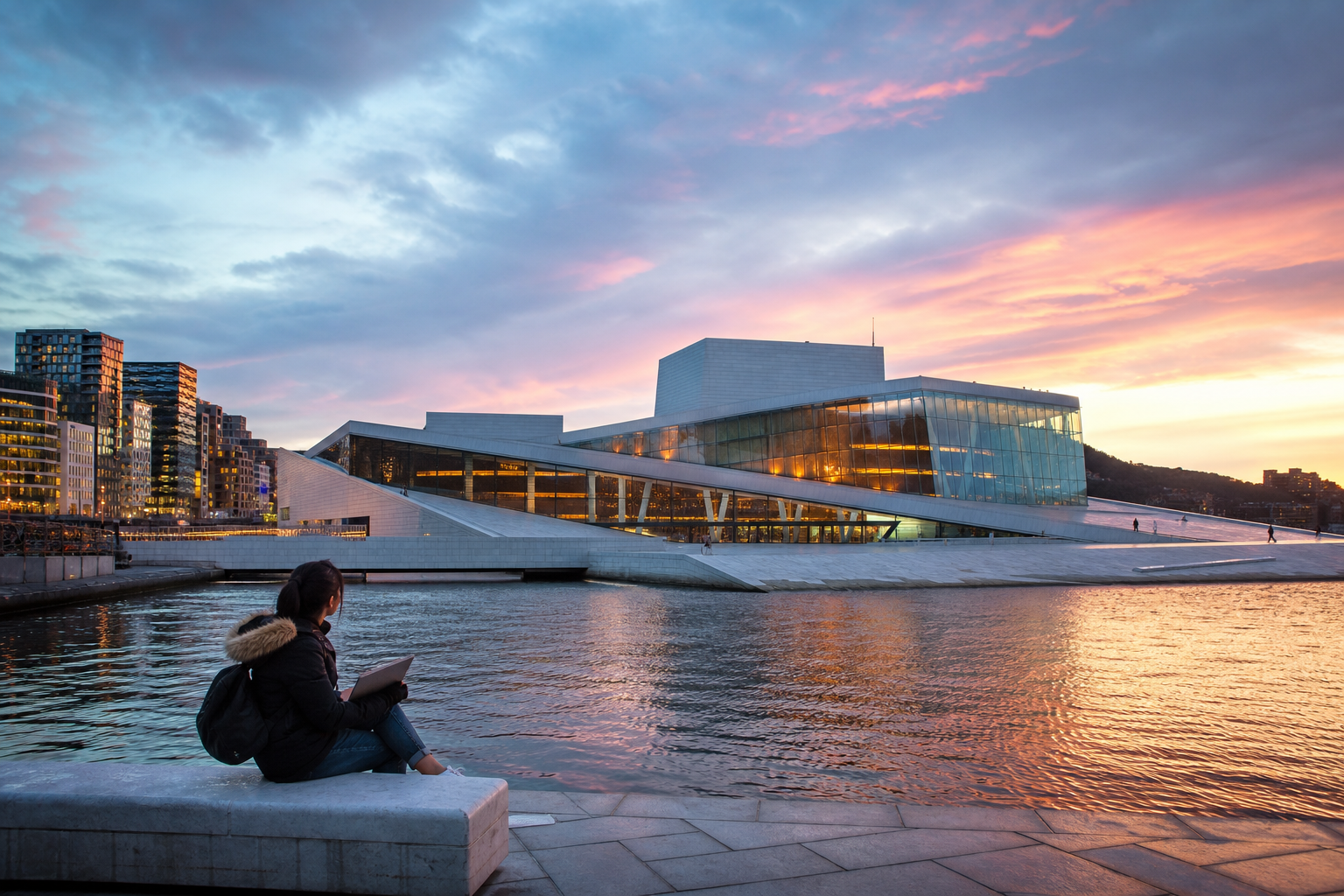 Norway โ Oslo Opera House marble roof sloping into the fjord