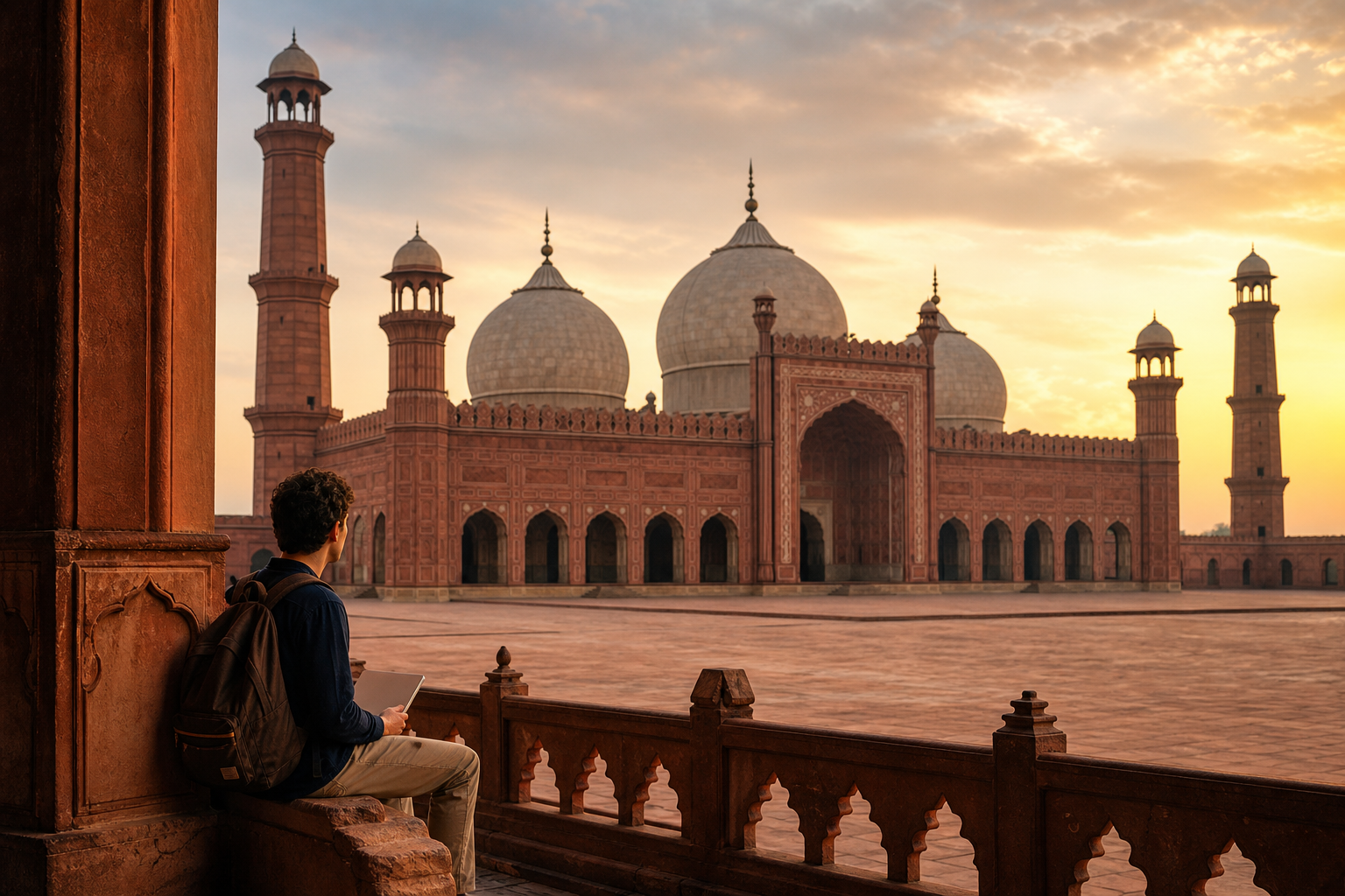 Pakistan โ Badshahi Mosque red sandstone domes