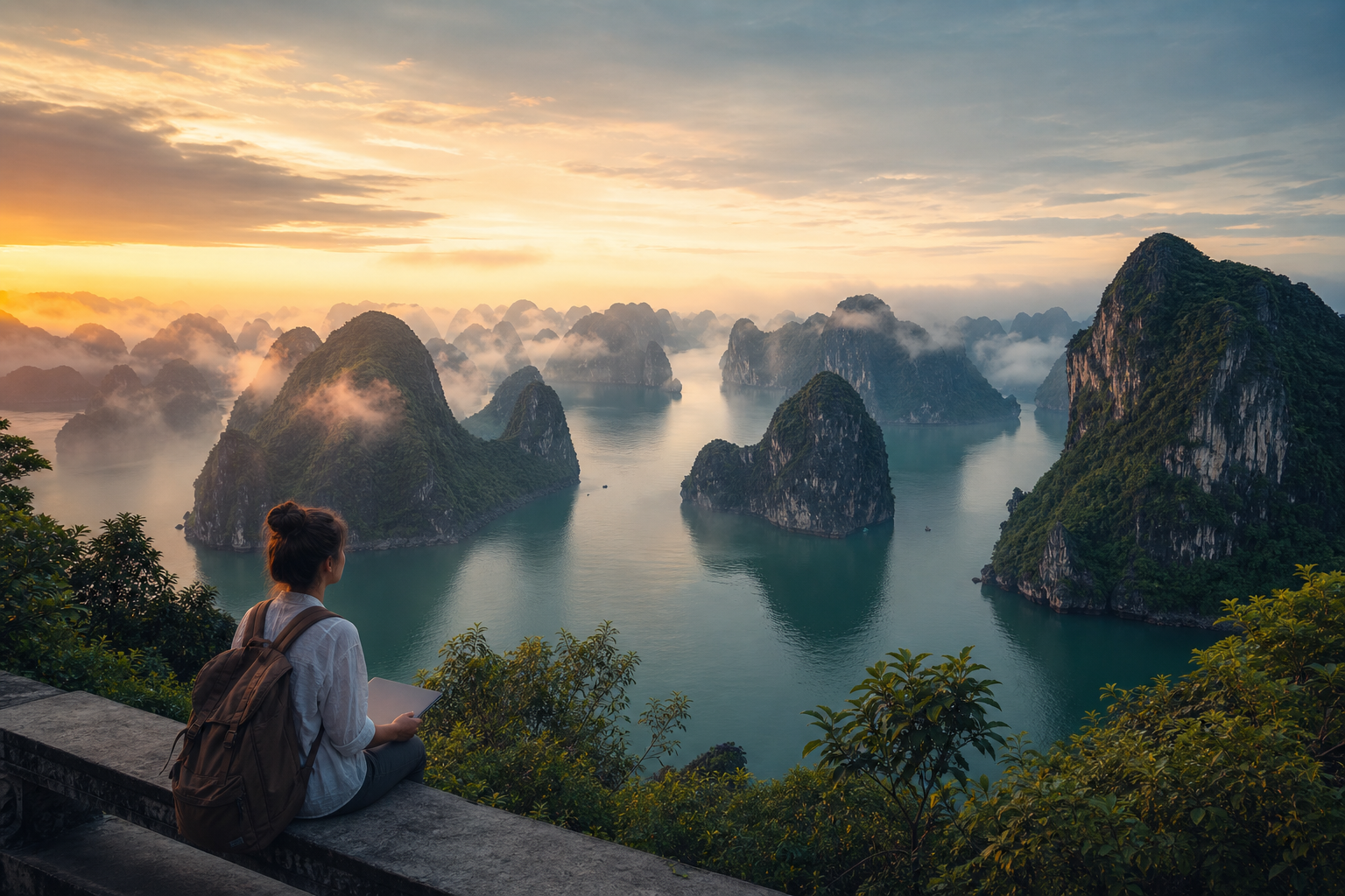 Vietnam โ Ha Long Bay limestone karst islands