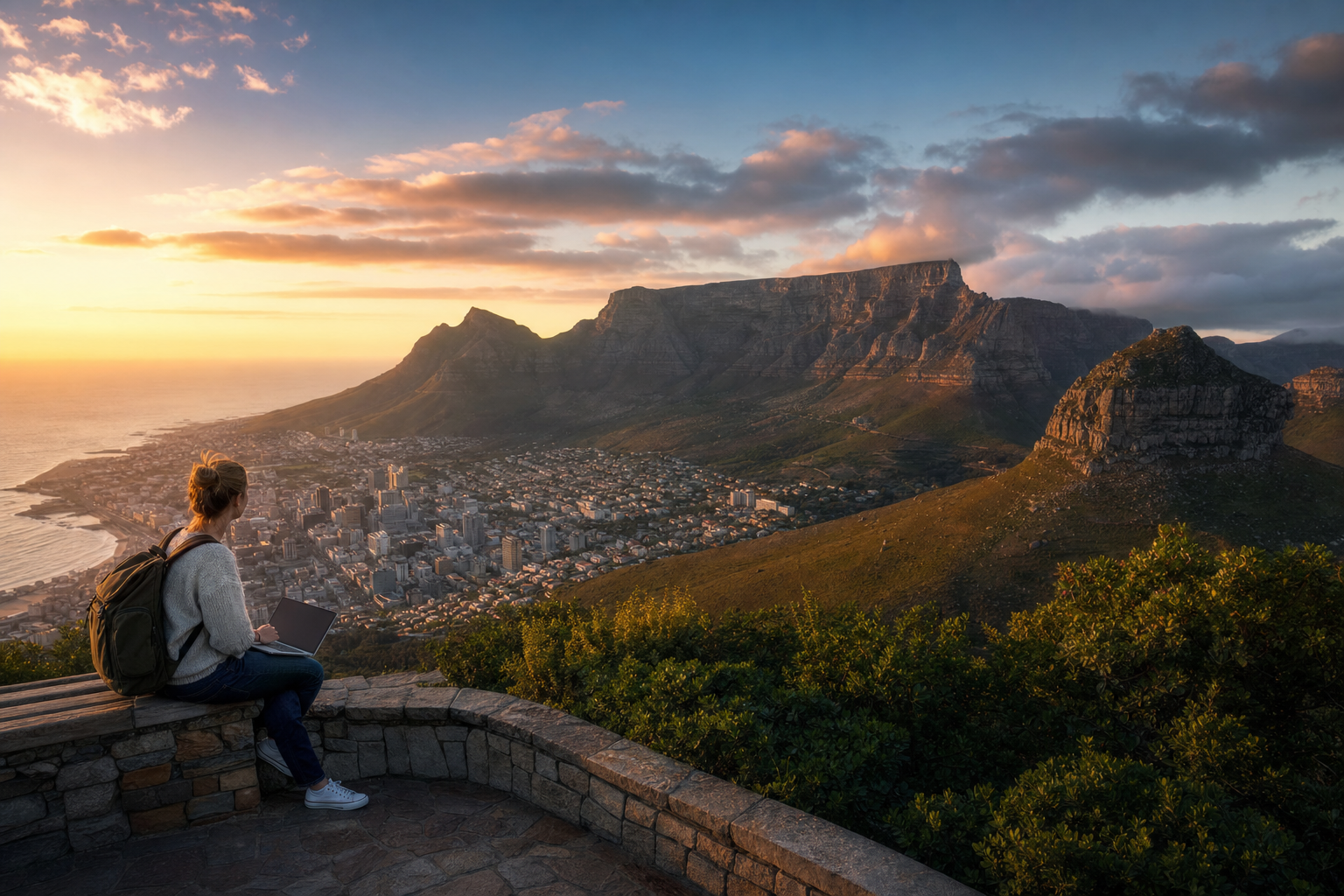 South Africa โ Table Mountain flat top above Cape Town