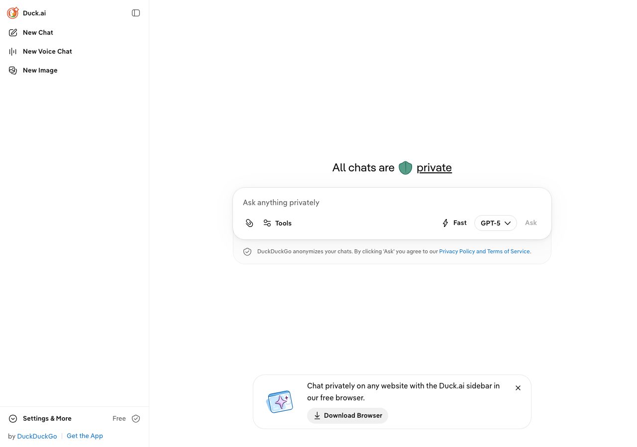 DuckDuckGo AI Chat interface