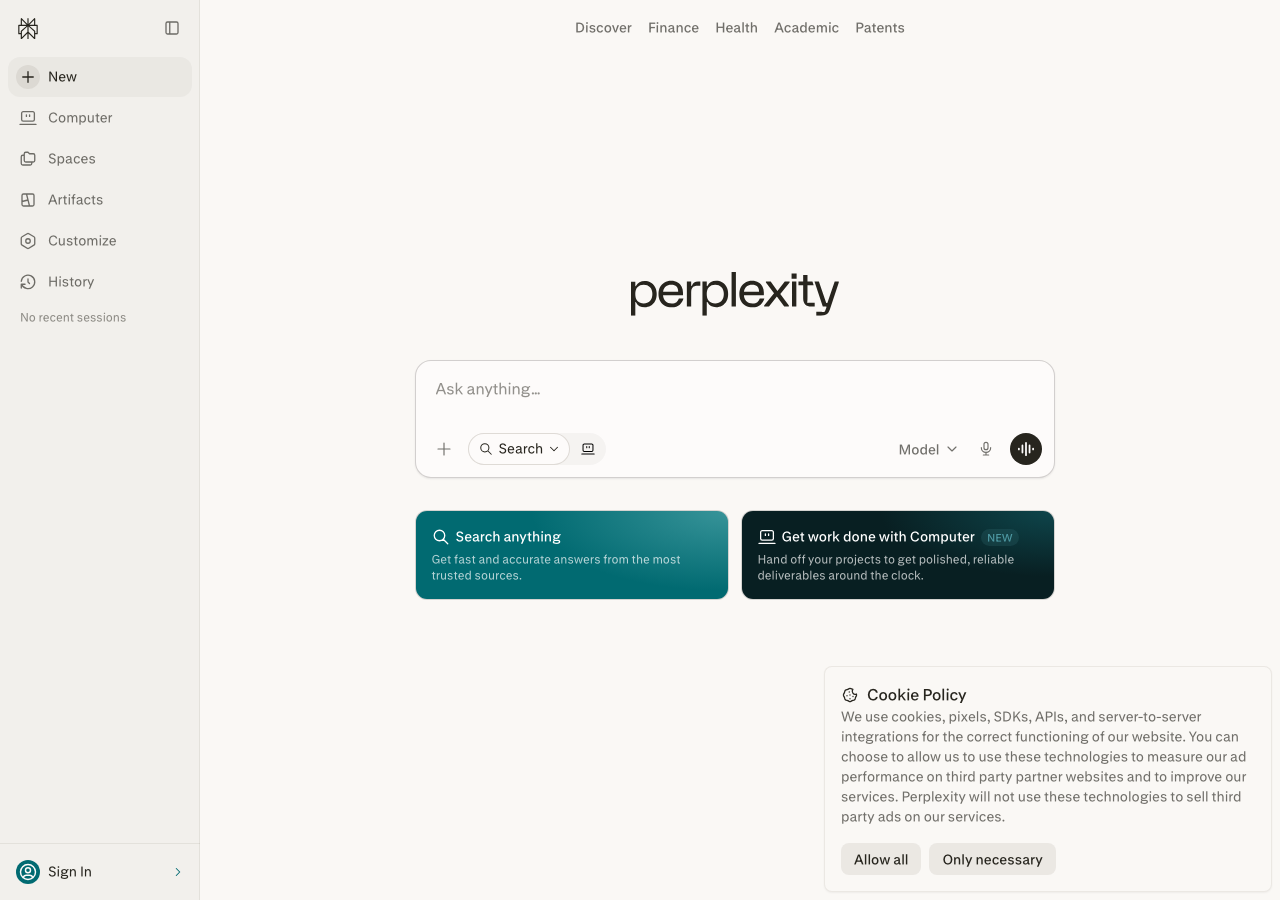 Perplexity Pro interface
