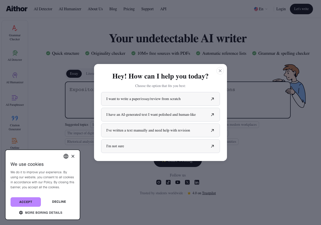 Aithor interface