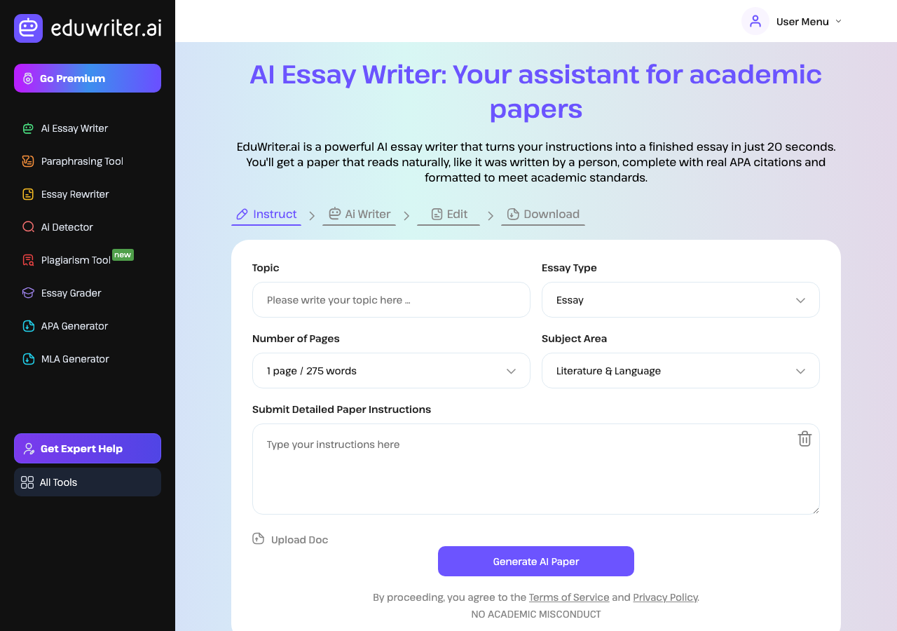 EduWriter.ai interface