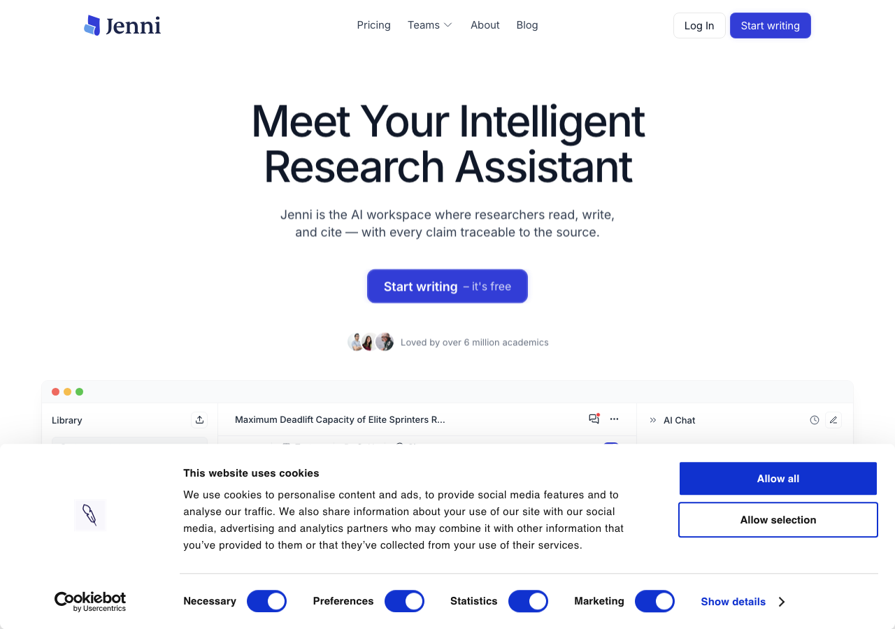 Jenni AI interface