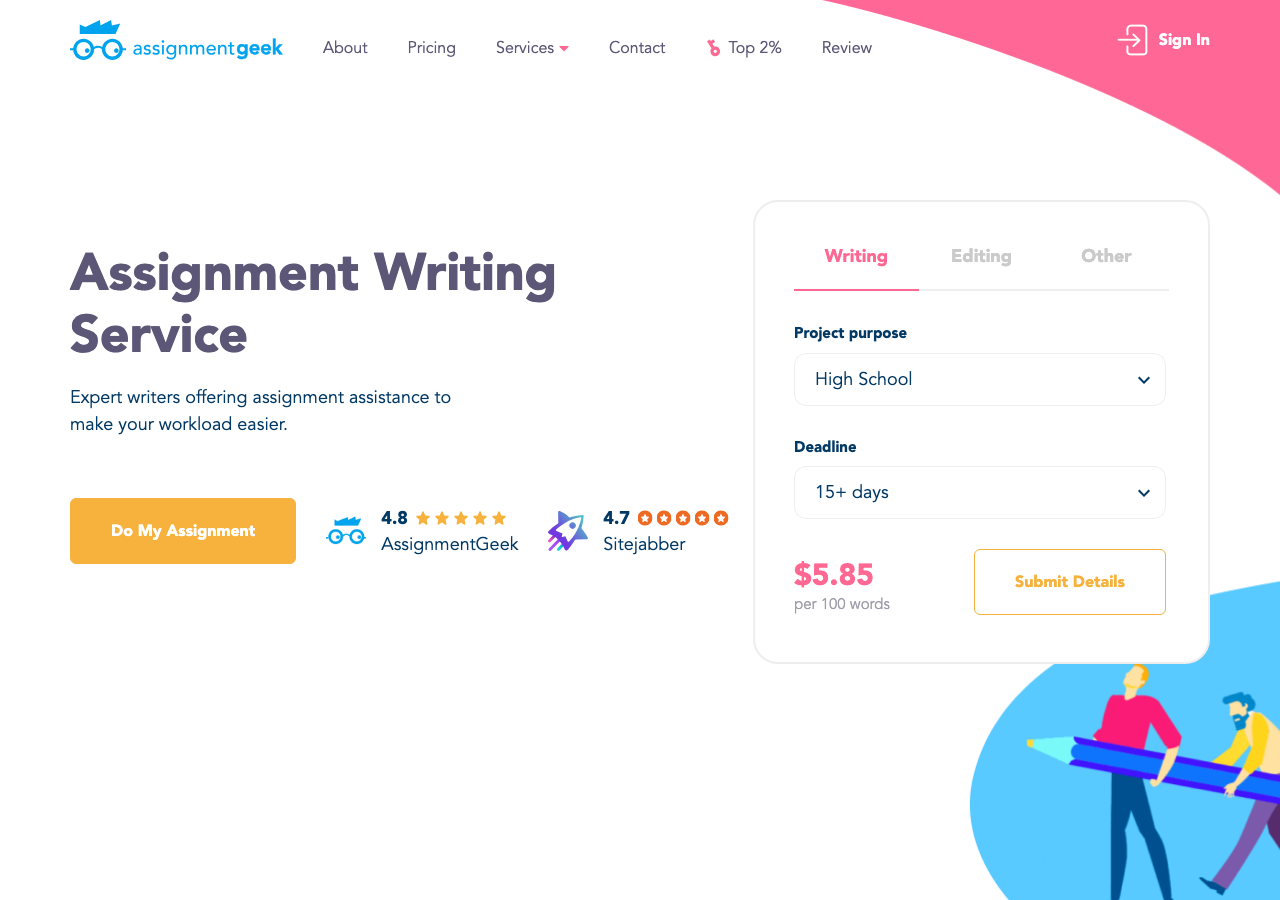 AssignmentGeek order form / price calculator