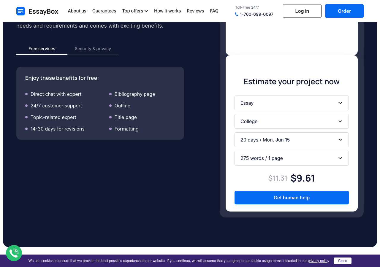 EssayBox order form / price calculator