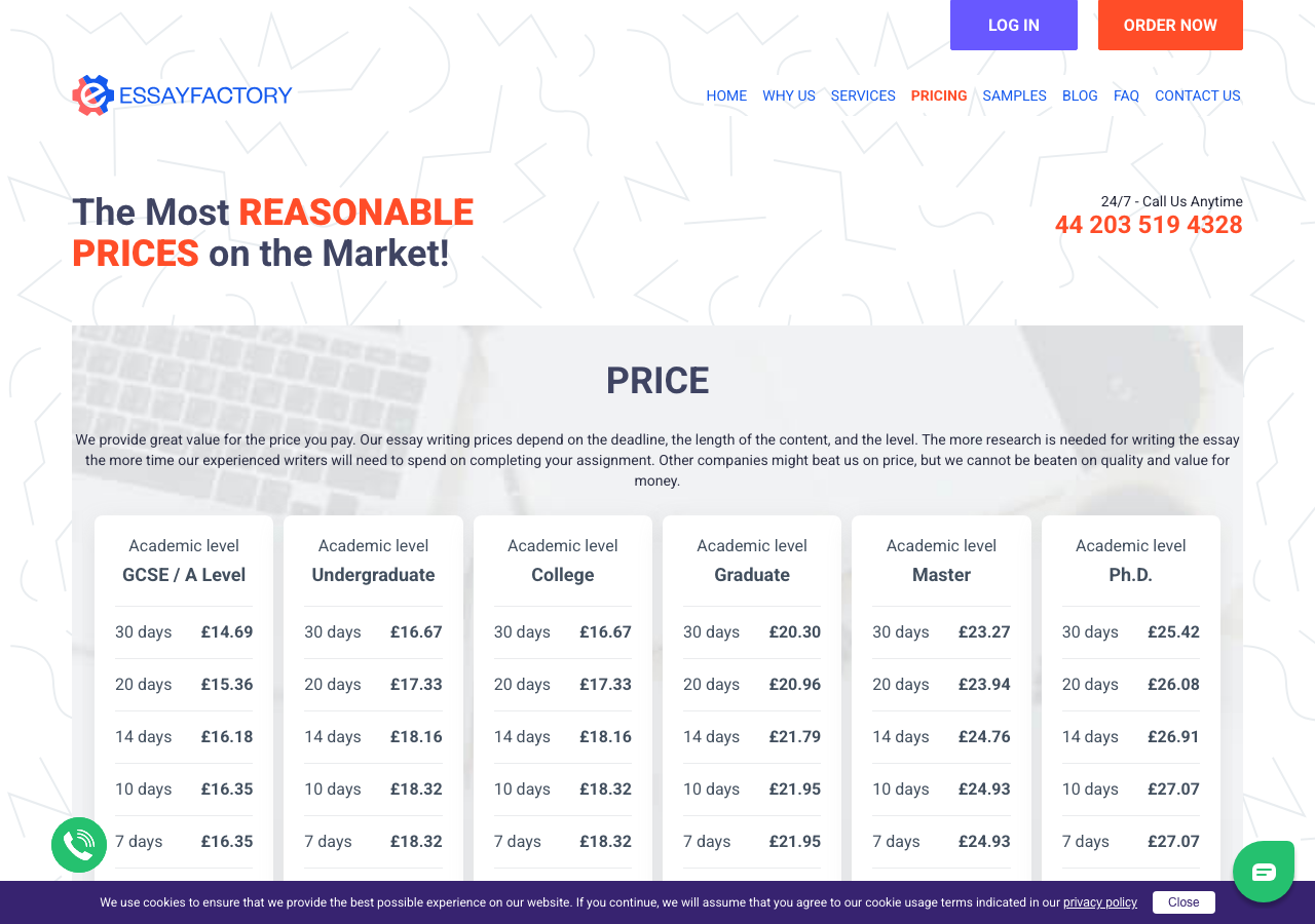 EssayFactory order form / price calculator