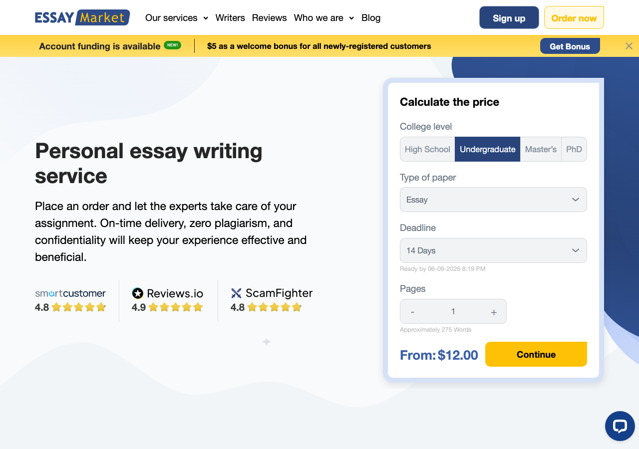 EssayMarket order form / price calculator