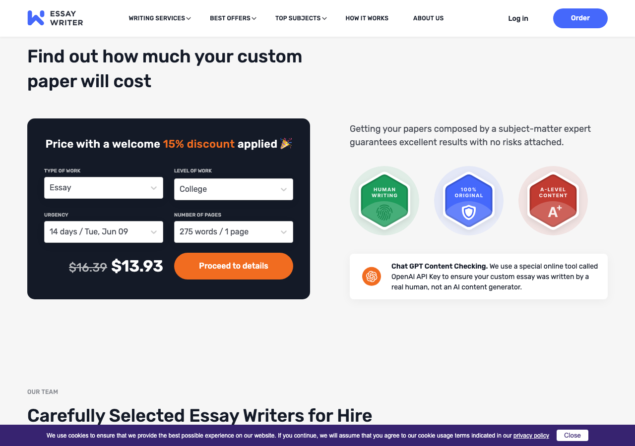 EssayWriter order form / price calculator