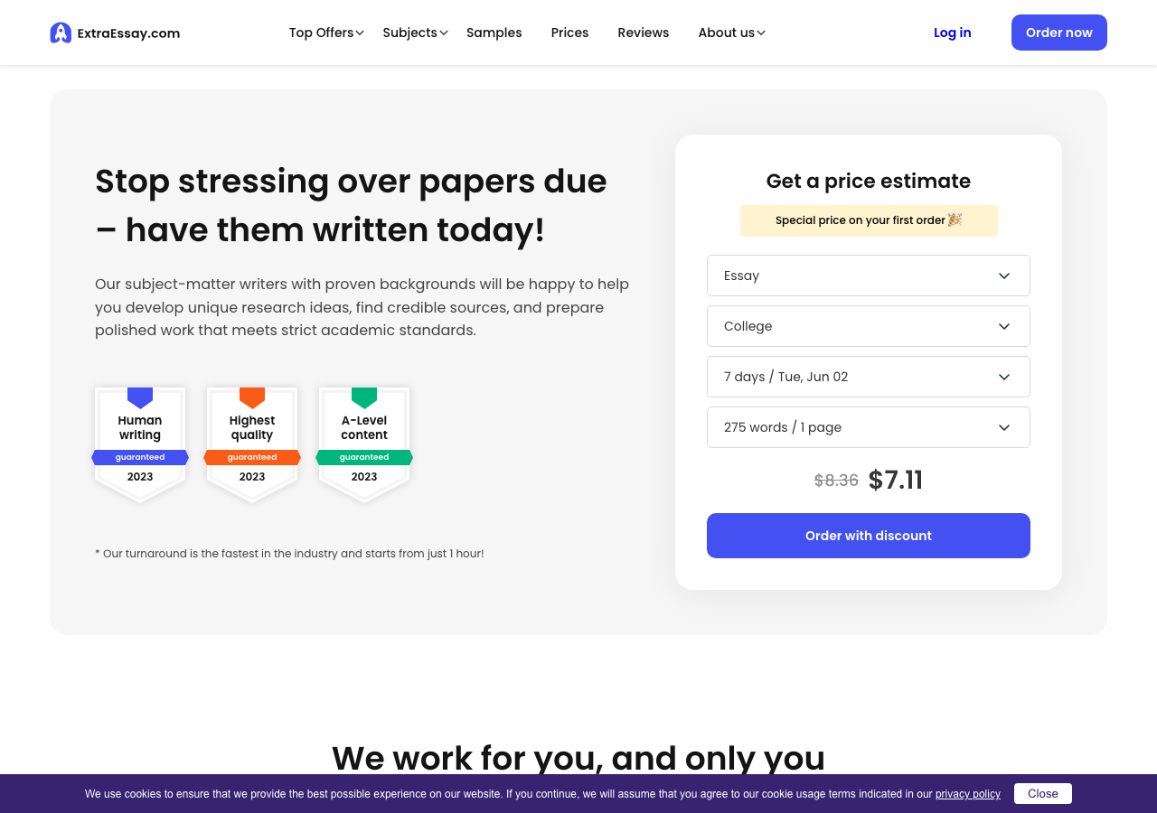 ExtraEssay order form / price calculator