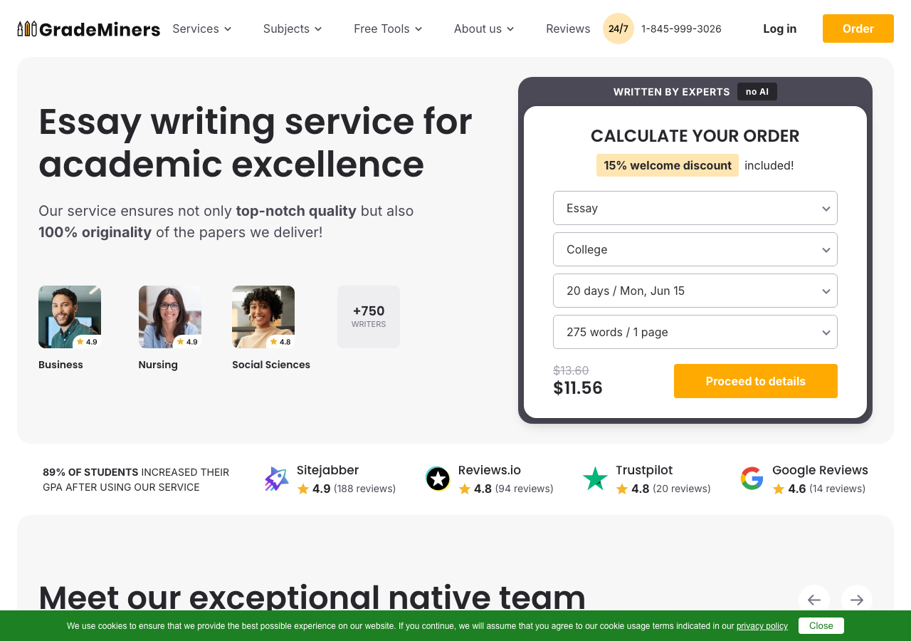 GradeMiners homepage
