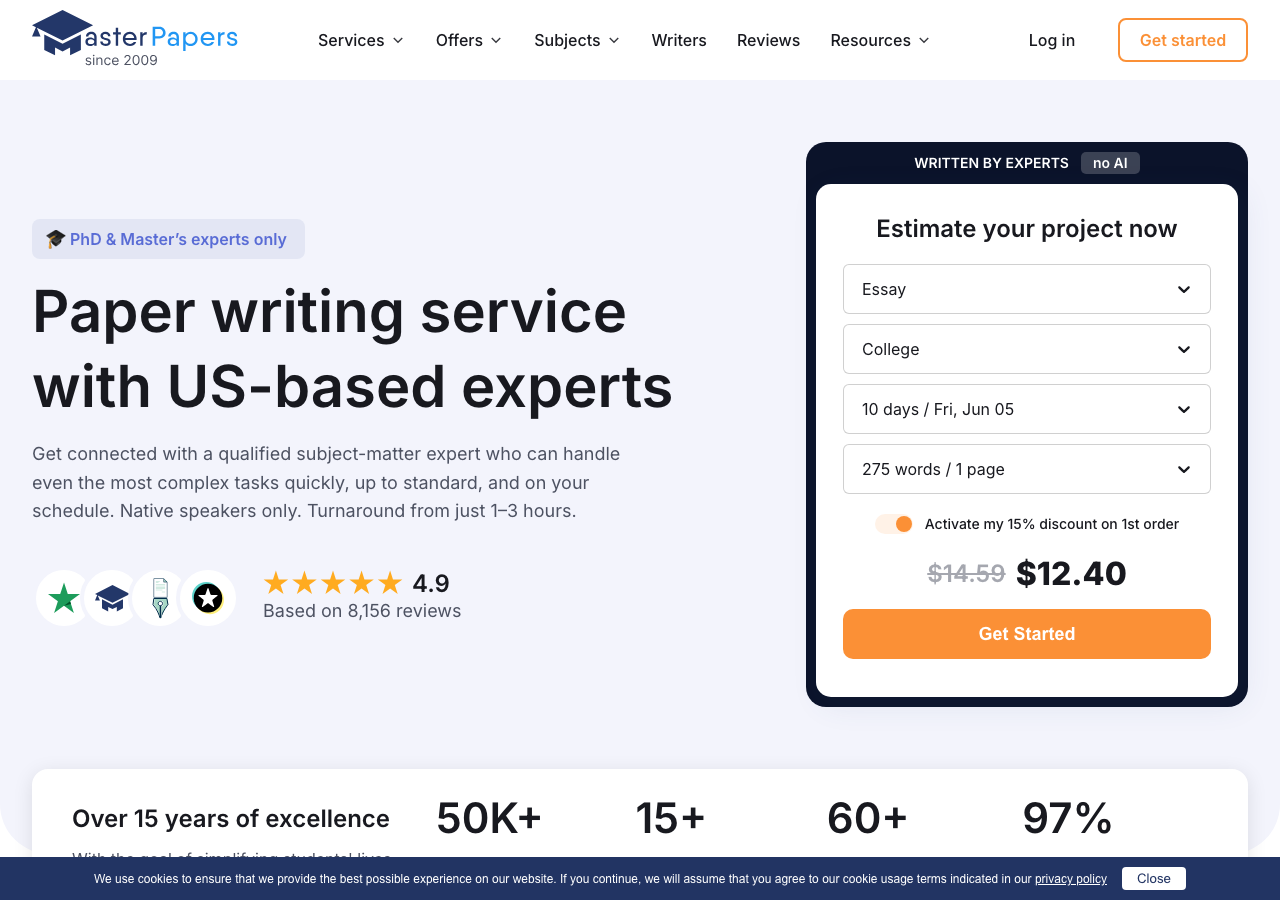 MasterPapers order form / price calculator