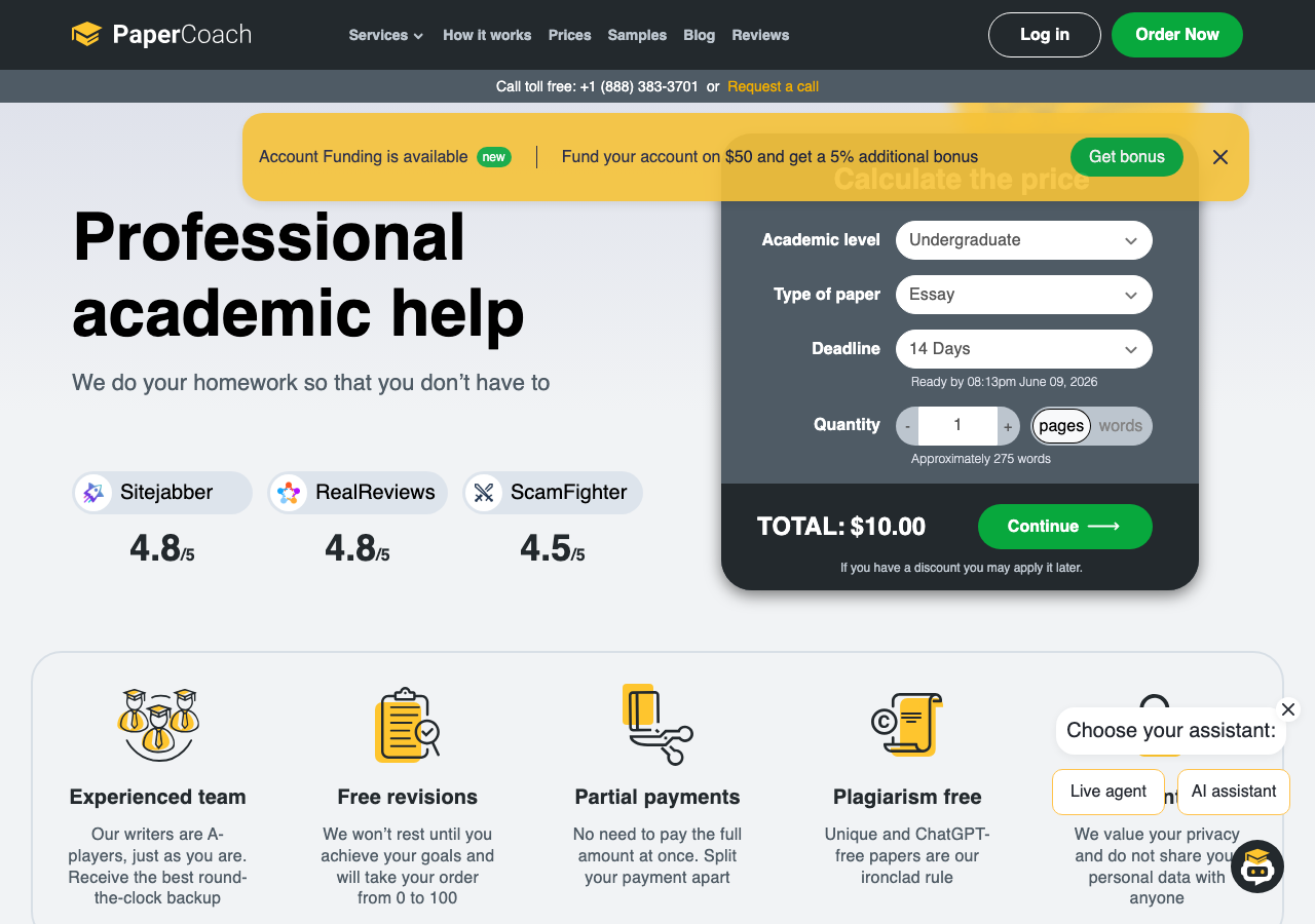 PaperCoach order form / price calculator