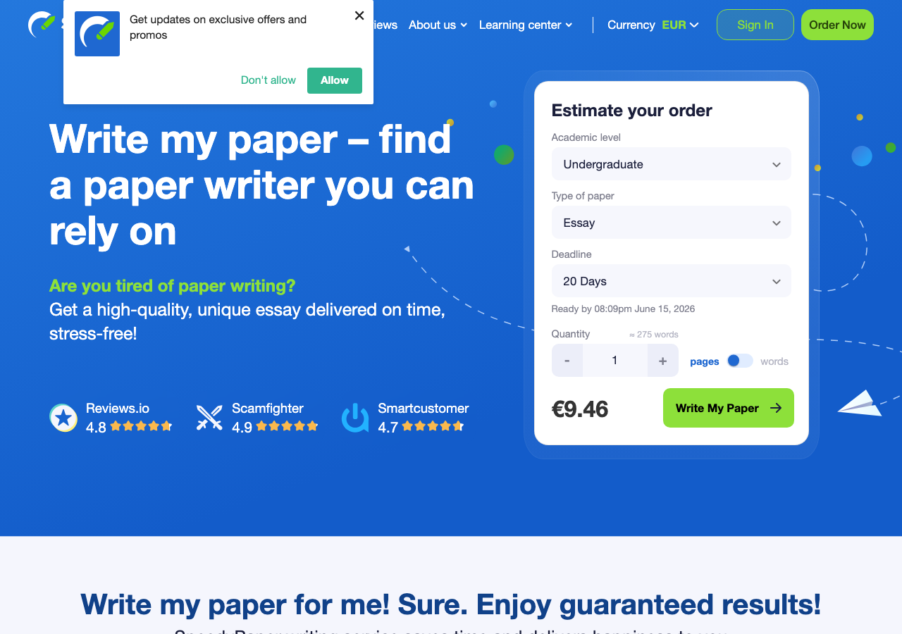 SpeedyPaper order form / price calculator