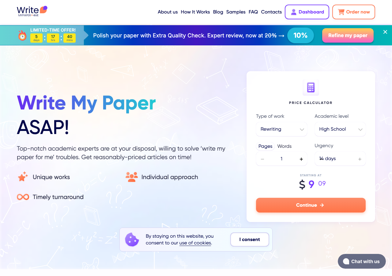WriteMyPaper4Me order form / price calculator