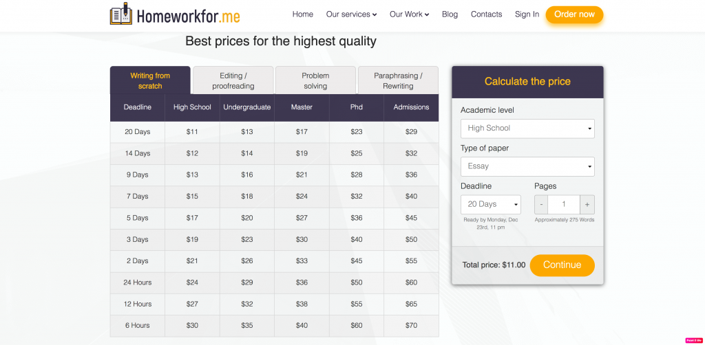 homework solutions pricing